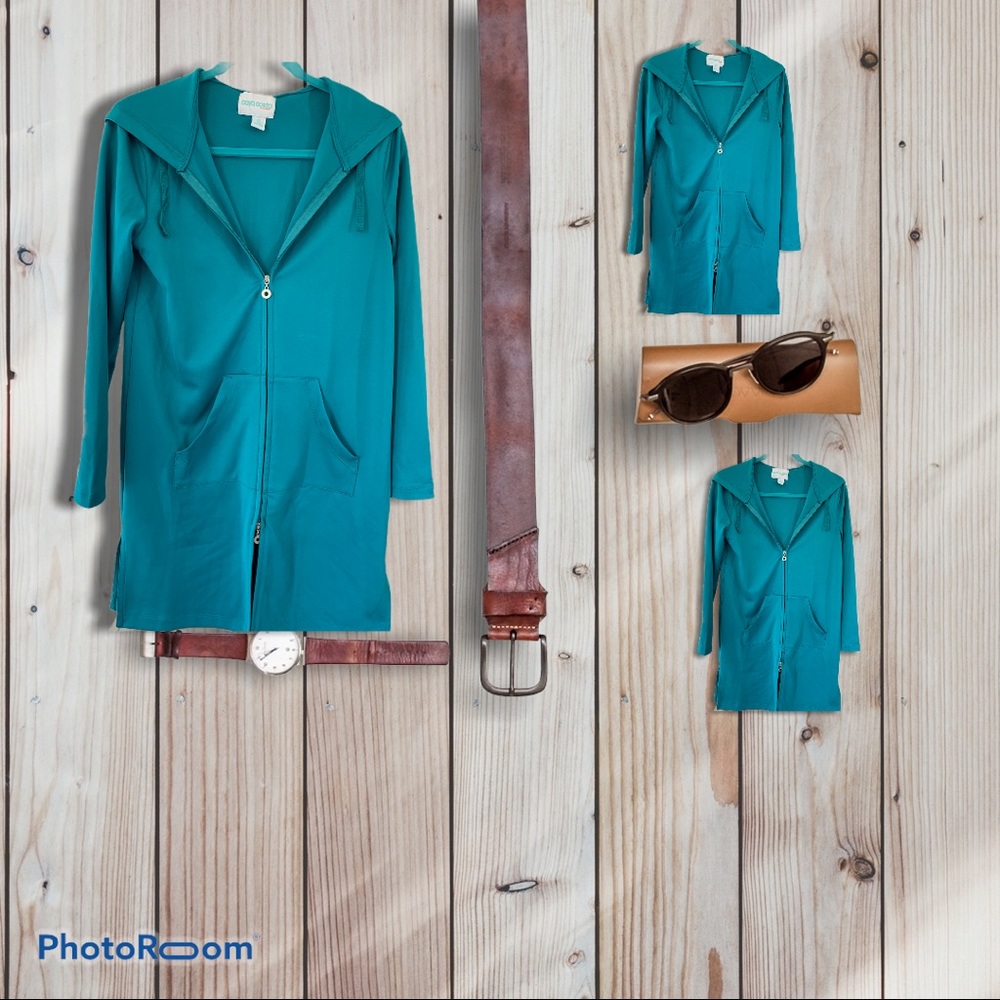 Caya Costa teal swimsuit cover.
